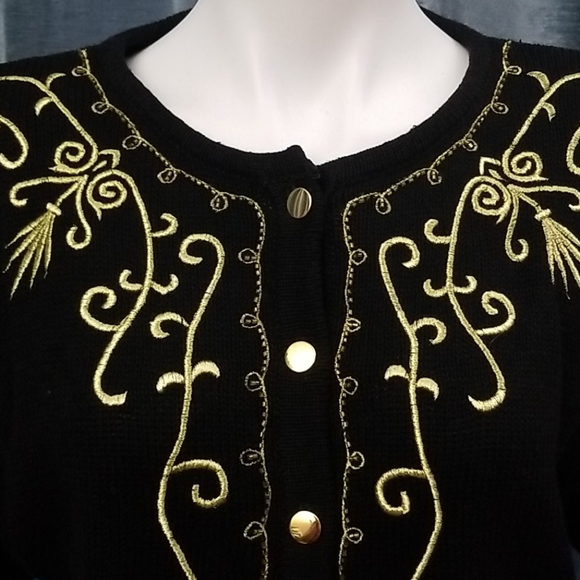 Lise J Gold Embroidered Sweater Cardigan in Large - Picture 2 of 6